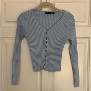Pearl button front cardigan in light blue